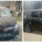 Mobil Toyota Calya hitam yang digunakan para pelaku tampak mengalami kerusakan setelah diamuk massa. (foto :ist)